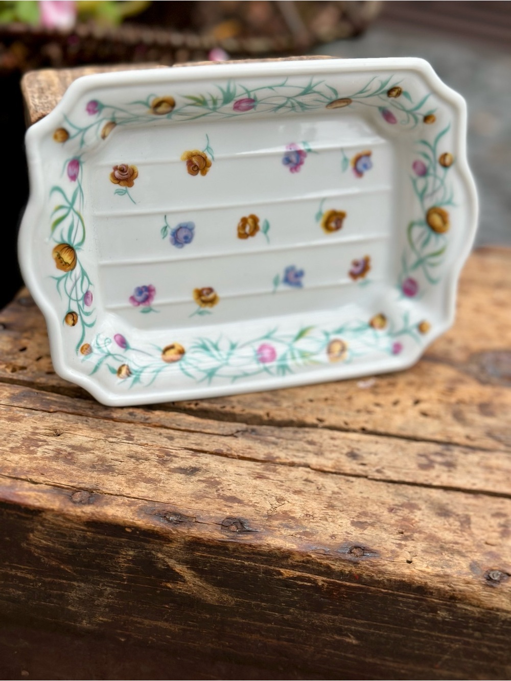 Vintage Ciara Japan Floral Porcelain Soap Dish Charles Revson